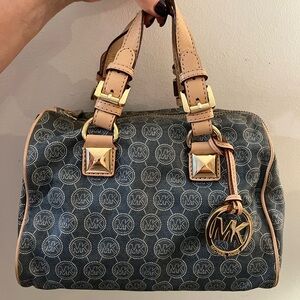 Michael Kors Blue and Tan Signature Satchel